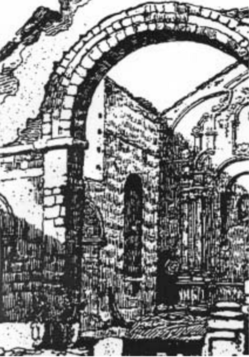 火災後の教会の主祭壇の残骸。1835 年にチャナリーが描いた。