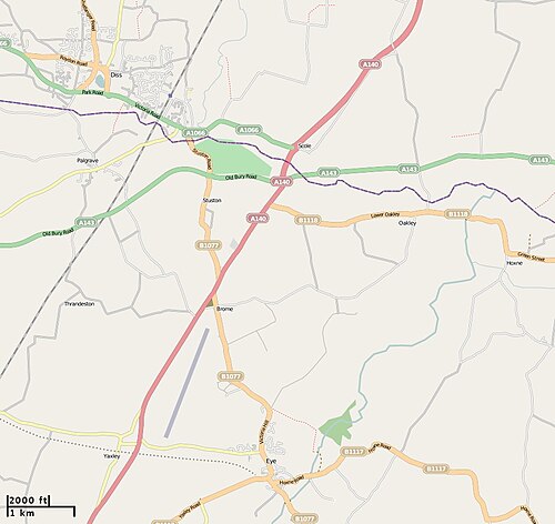 この地図は、ホクスネ村とアイ町の間の埋蔵地を示しています。地図の反対側には、古代ローマ街道とスコールの集落が描かれています。