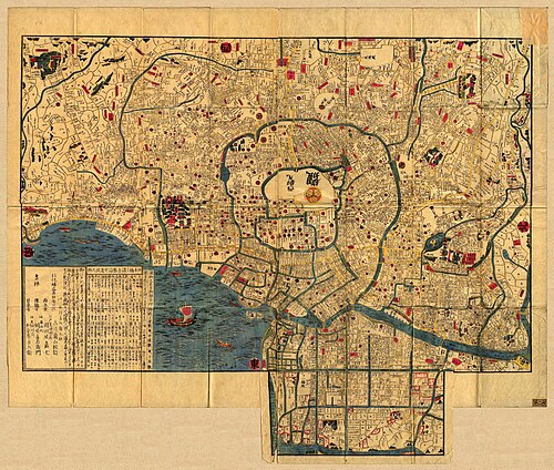 1840年代の江戸の小さなセピア色の地図