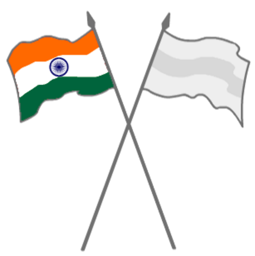 交差した棒の上にはインドの国旗と別の国旗が掲げられています。インドの国旗は左側にあります。