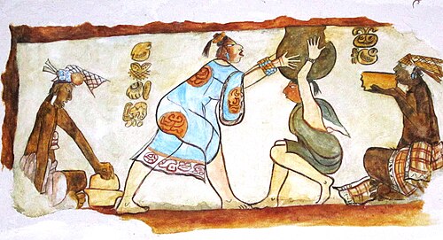 カラクムルのチーク・ナーブ・アクロポリスのマヤの壁画、西暦 650 ～ 700 年