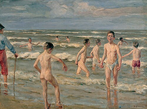 マックス・リーバーマン作、「水浴びをする少年たち」、1900年