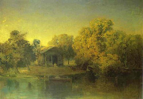 夕暮れの池。1871年