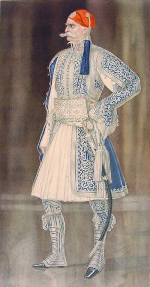 1835 年、正装したロイヤル・ファランクスのギリシャ将軍。