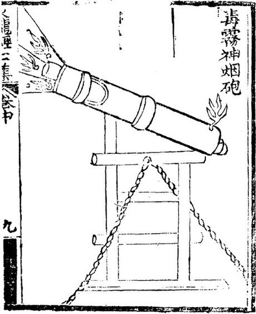『火龍井』に描かれている「毒霧神煙噴出砲」（du wu shen yan pao）。毒煙を噴出する小砲が発射される。
