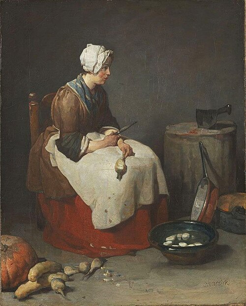 カブを洗う女性（1738年頃）、キャンバスに油彩、46.2 x 37 cm、アルテ・ピナコテーク