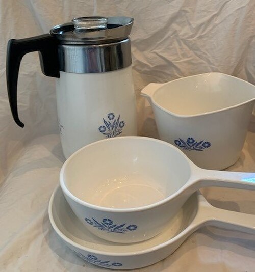 コーニングウェアのコーヒーパーコレーター、容器、ソースパン、スキレット
