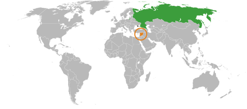 ロシアとシリアが強調表示された灰色の世界地図