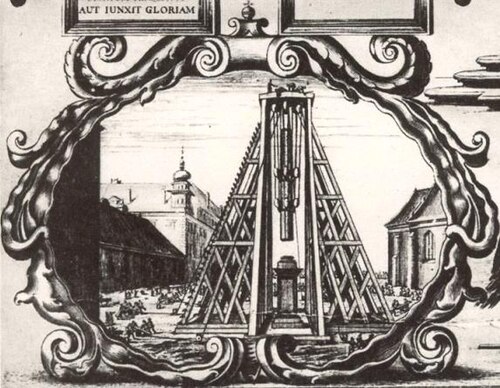 ワルシャワのジギスムント記念柱の建設、1646 年の彫刻の詳細。
