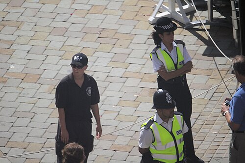 2007 年の女王誕生日パレードで勤務中の 3 人の警官。