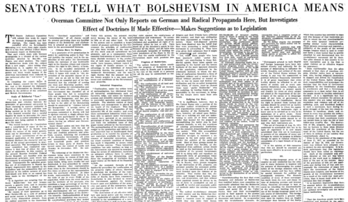 上院議員がアメリカにおけるボルシェヴィズムの意味を語る。