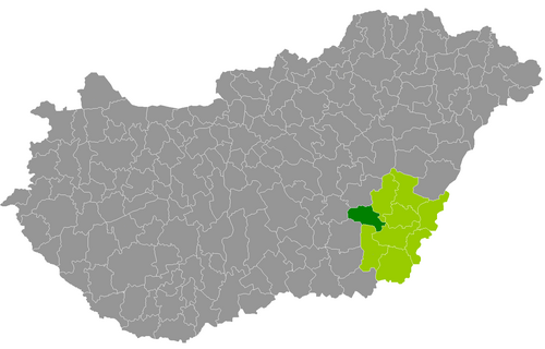 ハンガリー内のシャルヴァス地区とベケシュ県。