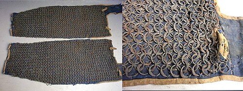 珍しい日本の鋲打ち鎖帷子、丸い鋲打ちリング。