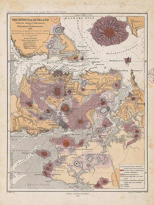 1859 年のオークランド火山地帯の地図