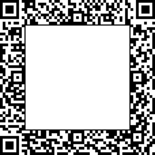 四角い切り抜きのある一般的な QR コードのように見えるフレーム QR コードのサンプル。