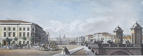 ネフスキー大通りのパノラマ、1830年代。ワシリー・サドフニコフによる版画。