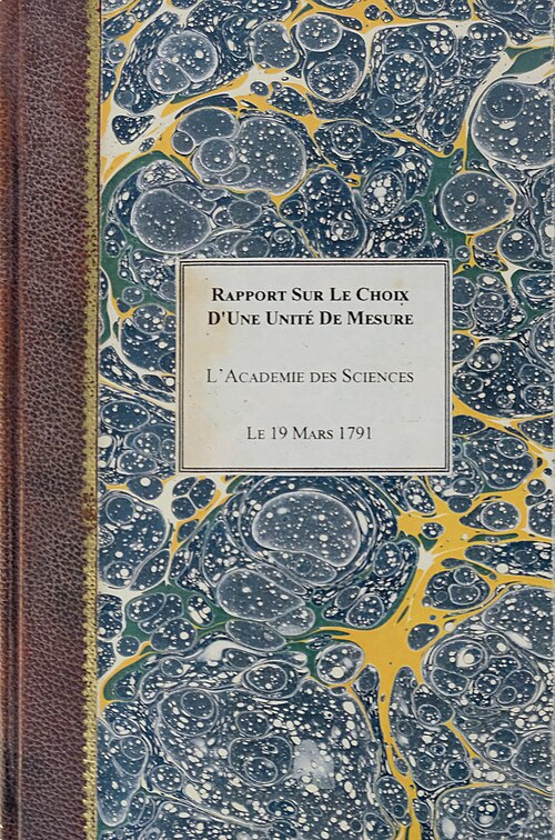 コンドルセとジャン＝シャルル・ド・ボルダによる1791年の『Rapport sur le choix d'une Unité de mesure』の表紙