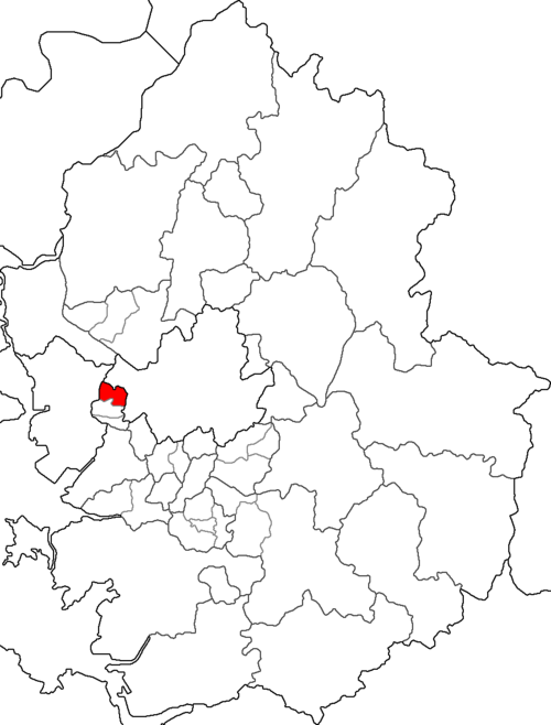富川市の地図。左側に梧井区が赤く強調表示されている。