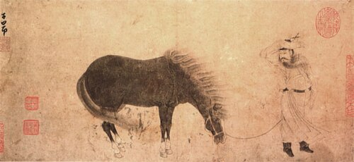 趙孟甫作「風の中の男と馬」