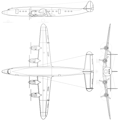ロッキード L-1049A スーパーコンステレーションの 3 面線画