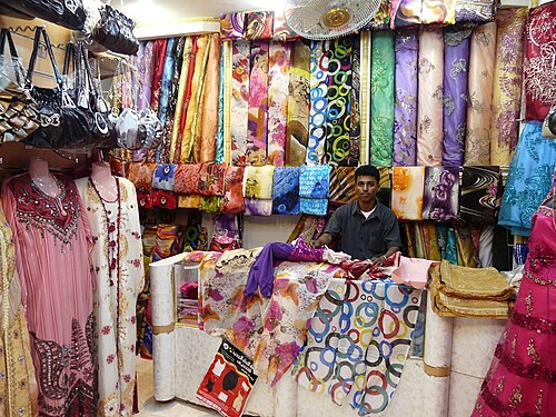 Fabric shop in canal town Mukalla, Yemen