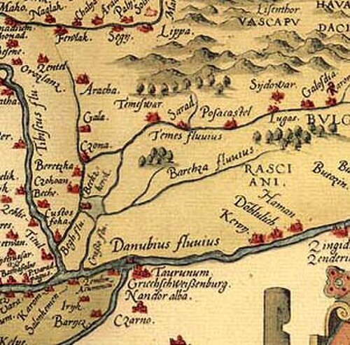 ラシアニという名前のバナト地方の地図