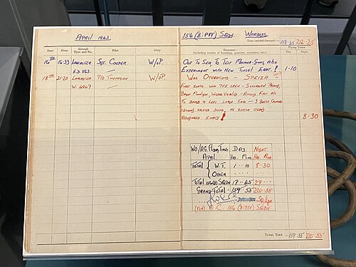 第二次世界大戦中にビリー・ストラチャンが書いたさまざまなメモが入った紙のログブックの写真