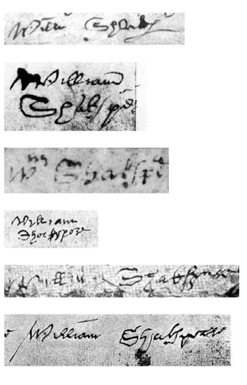 6つの署名、それぞれ見た目の異なる走り書き