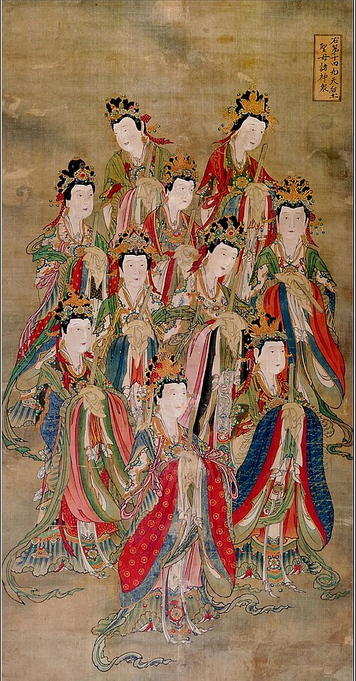 明代の水土祭祀図、宝寧寺の後頭、九天を従えた西王母。