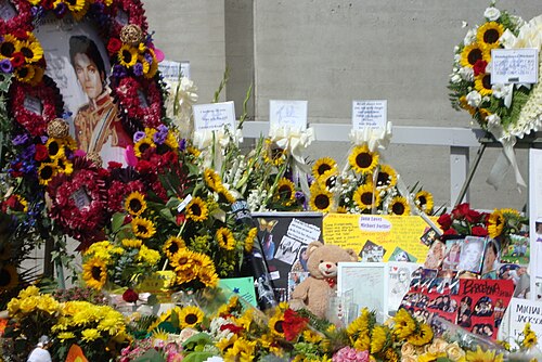肖像画やその他の追悼品、壁画、スペインのファン 650 人からのメッセージ、手紙、写真、テディベア、花など。