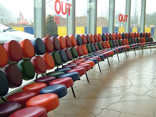 Mid-century modern&nbsp;– Marshmallow sofa, by Irving Harper for George Nelson Associates, 1956, metal frame with round discs of covered foam, unknown location