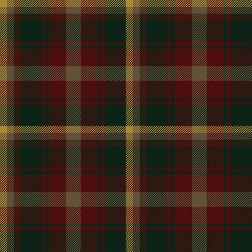 A tartan with wide bands of green and red, and narrower bands of grey and yellow