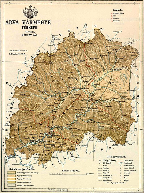 ハンガリー王国のアルヴァ県の地図(1891年)
