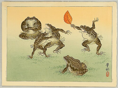 相撲をするヒキガエル、1930 年頃
