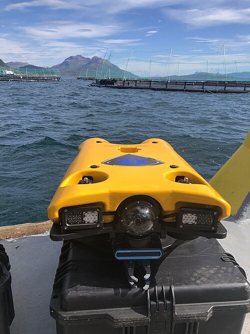 ノルウェーの養魚場にあるビデオRay Defender。