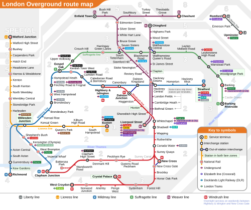 ロンドン・オーバーグラウンド路線の概略図