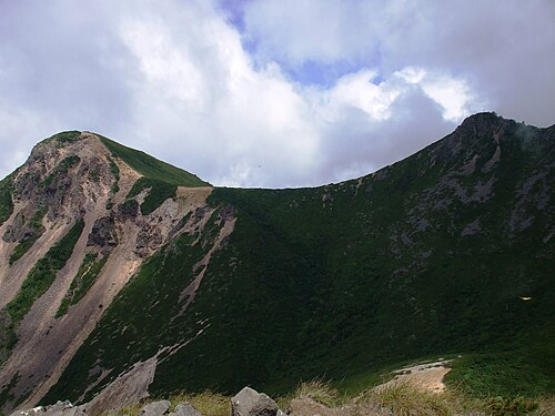 根石岳から見た西天狗岳（左）と東天狗岳