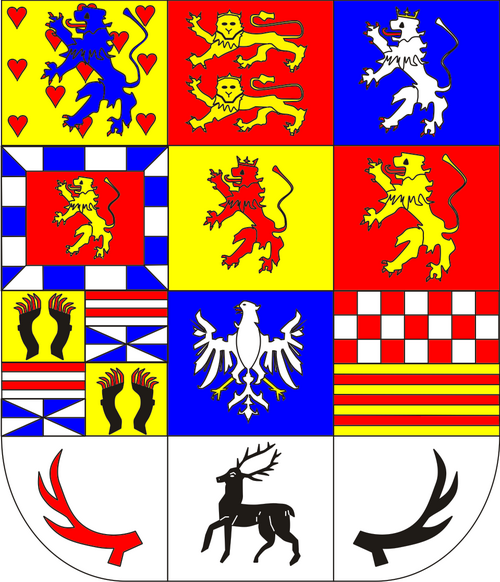 Coat of arms of the duchy of Brunswick (-Wolfenbüttel) (1634–1918); coat of arms of the electorate of Brunswick-Lüneburg;