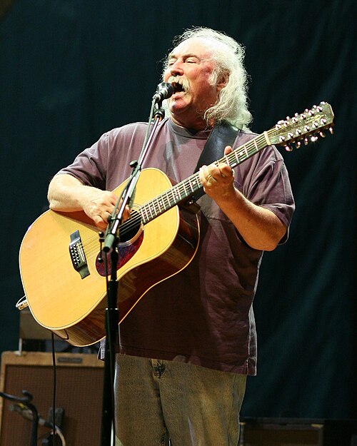 David Crosby, 2006, using a 12-string acoustic guitar patterned after its Martin equivalent (in this case, a 12-fret, round shouldered design)