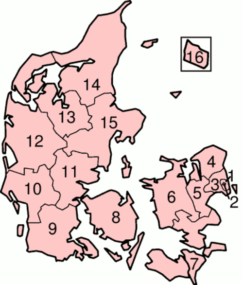 デンマークの旧郡を示す地図