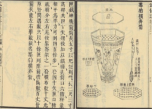 『五北志』に描かれた「突撃する豹の群れ」ロケット矢発射装置。