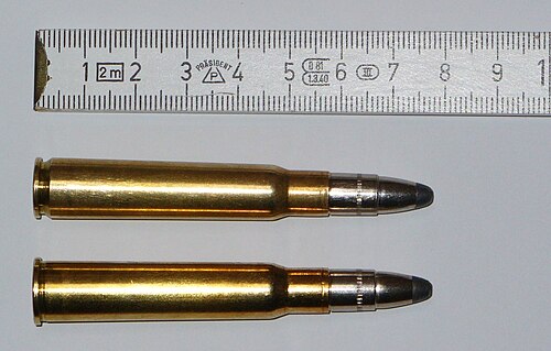 スケールの巻尺を使用して比較するために、2 つの弾丸を並べて表示します。