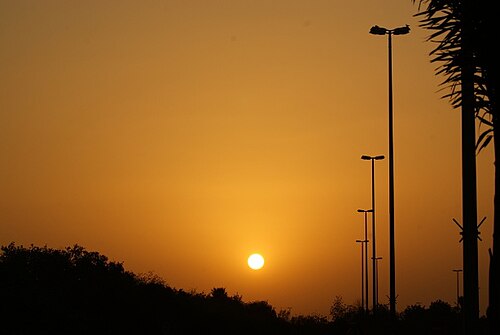 動物園の入り口前の夕日