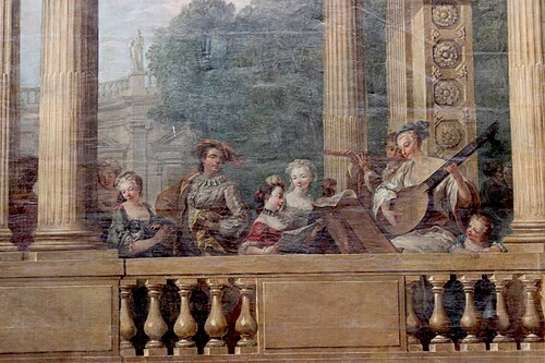 等身大の絵画が描かれたリュイヌの階段の詳細（18 世紀）