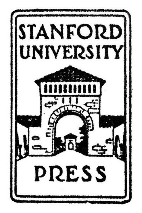 メイン広場への門の一つを描いた線画の上に、「スタンフォード大学出版局」という文字が重ねて表示されている。