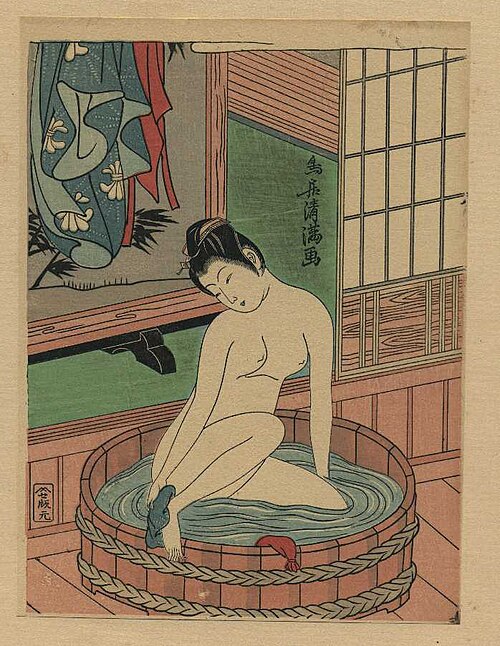 鳥居清光作、「水浴する女」、1750年