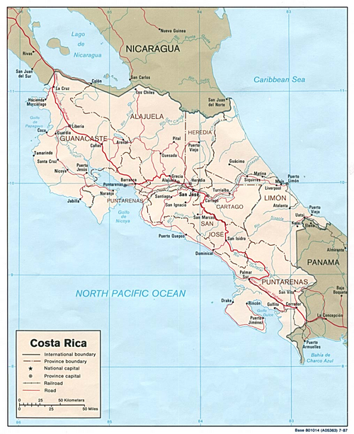 コスタリカの地図