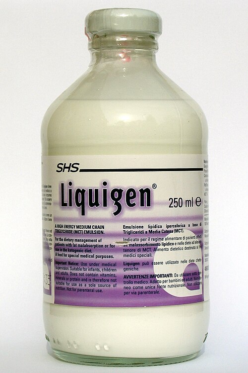 250mlのLiquigen(白色不透明液体)の入ったガラス瓶