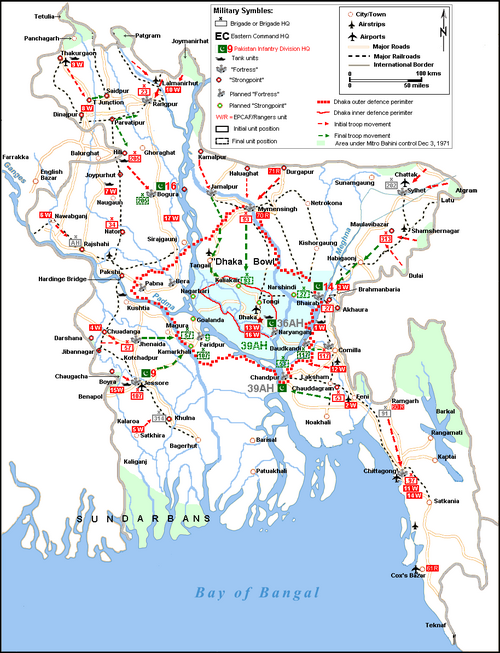 1971 年 11 月のバングラデシュの軍事地図