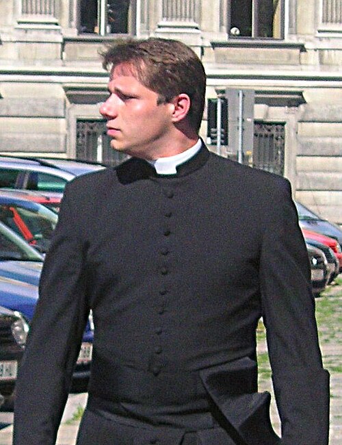 聖職者用の襟が付いた法衣を着たローマカトリックの神学生